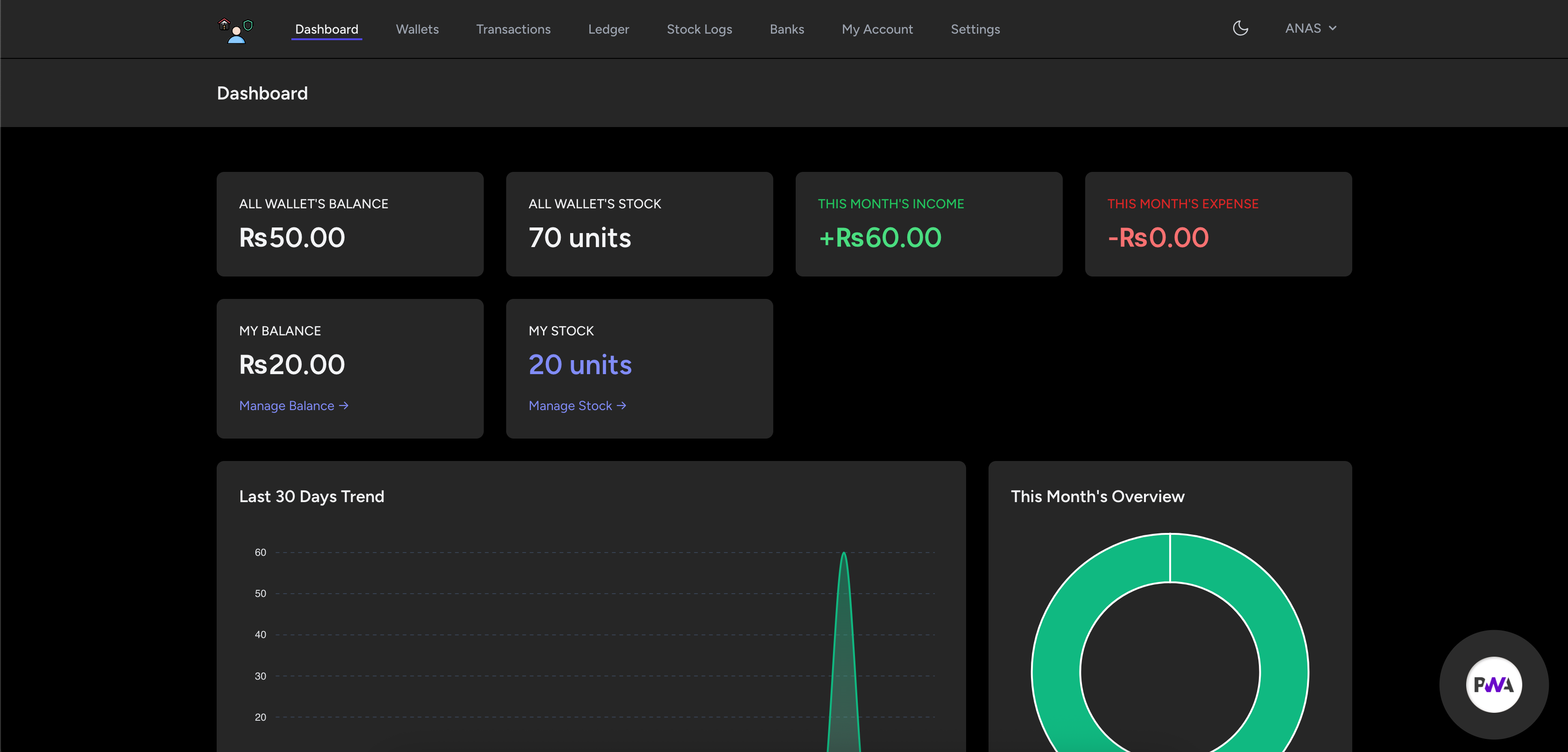Screenshot of Expense Manager project